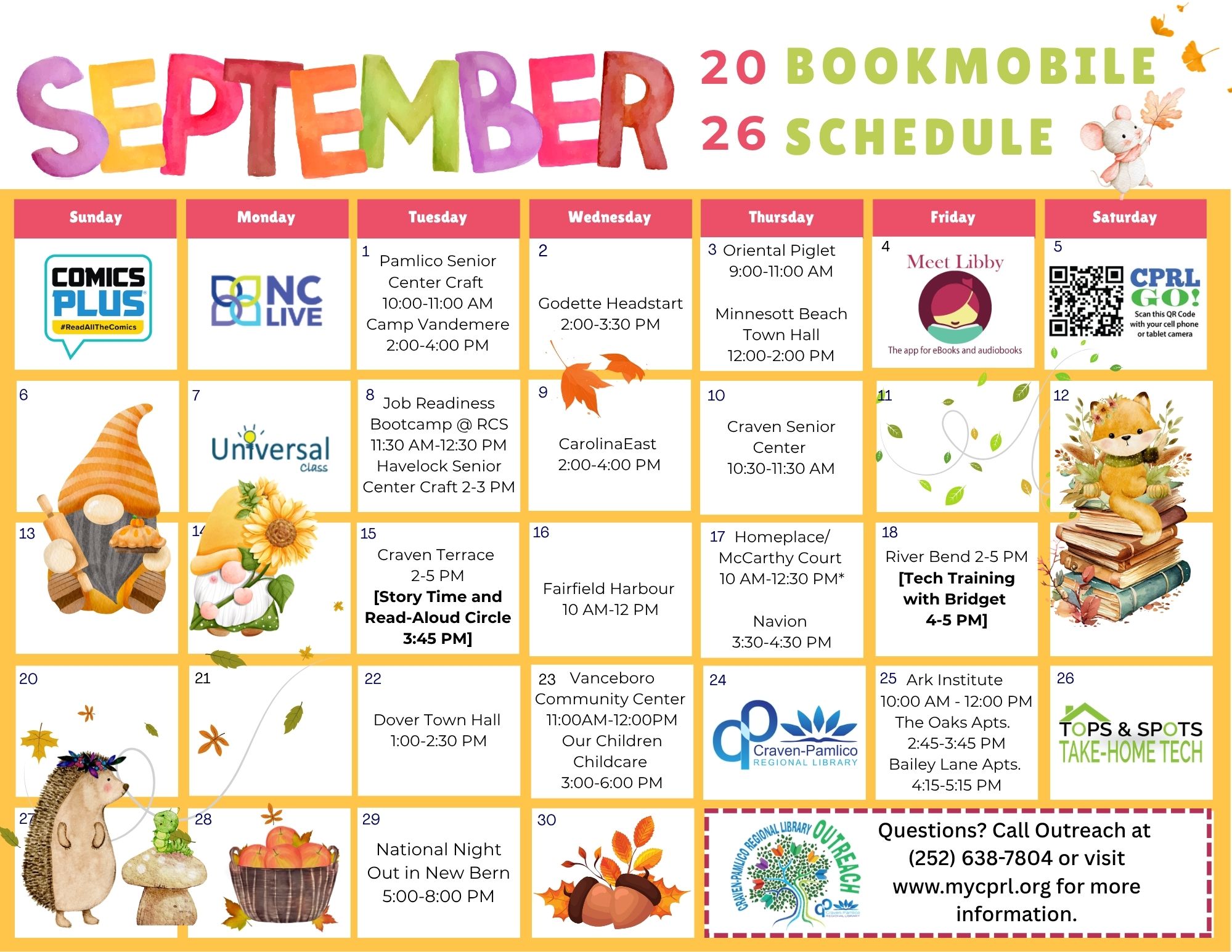 Bookmobile September Calendar (in text below)